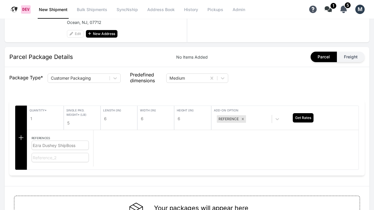 Kadima Package Details section with package type, dimensions, quantity, and weight fields