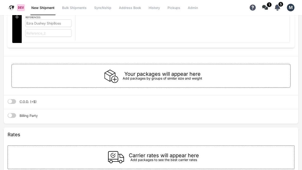 Kadima C.O.D. and Billing Party toggles for third-party billing