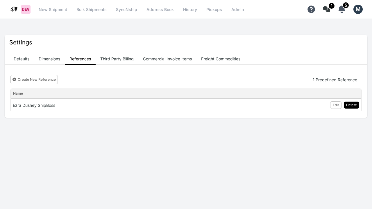 Kadima reference list showing Edit and Delete buttons for each reference